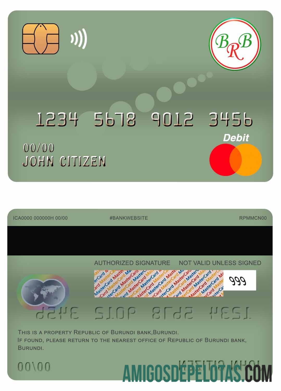 Cartão de débito mestre do Banco do Burundi da República do Burundi baixar para verificação